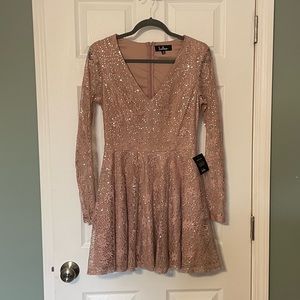 NWT Lulu’s sparkly pink long sleeve mini skater dress